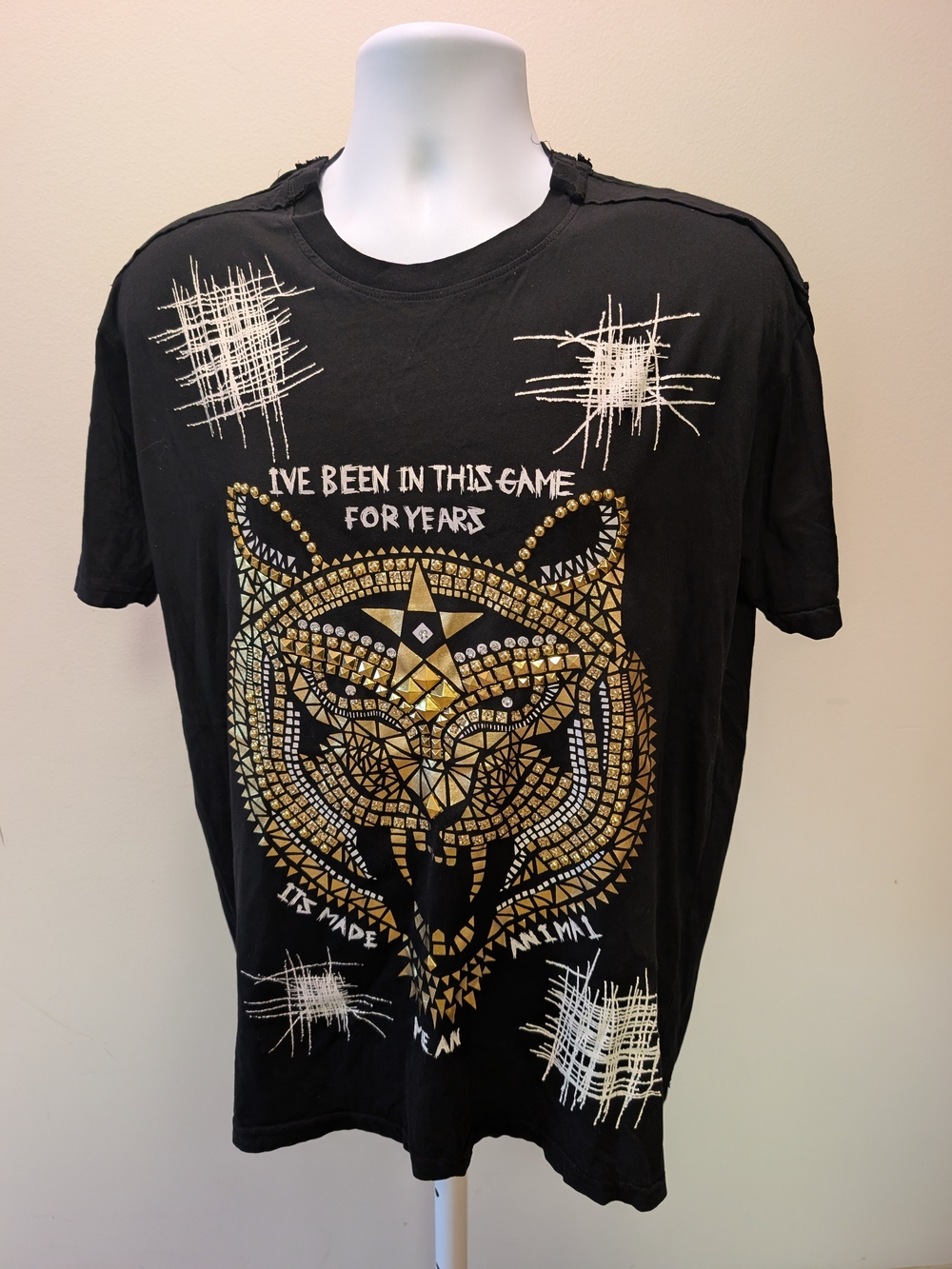 The Saints Sinphony Tiger Rhinestone Studded Distressed Rocker Tee Black XL